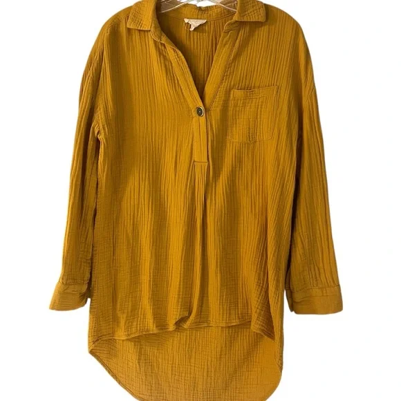 Cupio Textured 100% Cotton Mustard Yellow Tunic Top Sz M - Picture 2 of 9